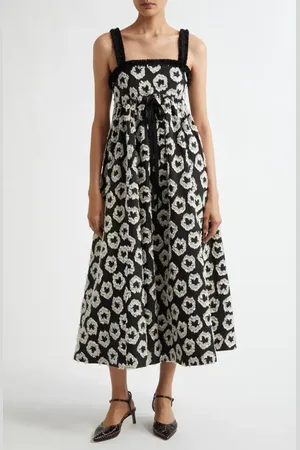 ULLA JOHNSON Mira Fray Trim Print Sleeveless Maxi Dress in at Nordstrom, Size 2