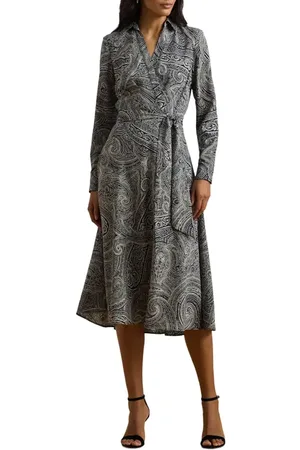 Ralph Lauren Paisley Long Sleeve Cr??pe de Chine Dress in at Nordstrom, Size 2