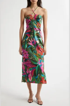 Farm Rio Jardin de Reve Cotton Midi Halter Dress in at Nordstrom, Size X-Large