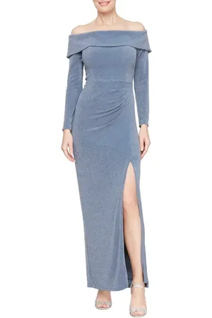 Alex Evenings Metallic Off the Shoulder Long Sleeve Gown in at Nordstrom, Size 6