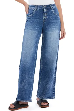 HINT OF BLU Zoe Exposed Button Wide Leg Jeans in at Nordstrom, Size 28