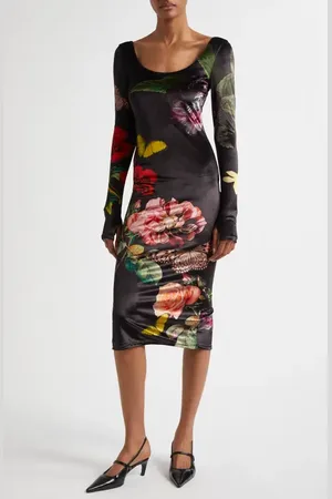 ALICE+OLIVIA Delora Floral Print Long Sleeve Midi Dress in at Nordstrom, Size 0