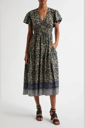 ULLA JOHNSON Lyria Floral Cotton Blend Midi Dress in at Nordstrom, Size 0