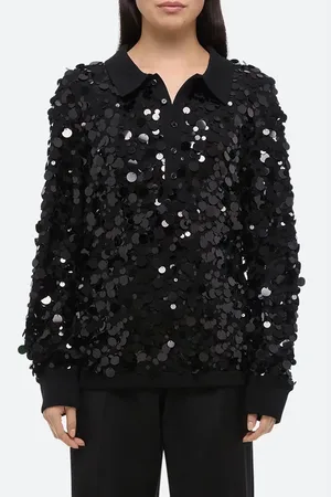Helmut Lang Paillette Wool Long Sleeve Polo in at Nordstrom, Size Large