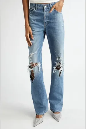 Stella McCartney Falabella Knees Distressed Bootcut Jeans in at Nordstrom, Size 28