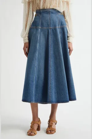 ULLA JOHNSON The Brigette A-Line Denim Midi Skirt in at Nordstrom, Size 00