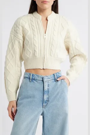Frame Cable Stitch Crop Wool Cardigan in at Nordstrom, Size X-Small