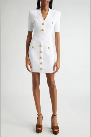 Balmain Button Detail V-Neck Knit Minidress in at Nordstrom, Size 10 Us