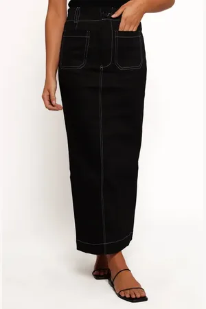 Petal & Pup Nikko Topstitch Detail Stretch Cotton Midi Skirt in at Nordstrom, Size 8