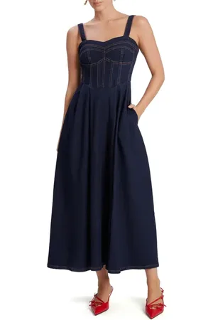 Bardot Lilah Corset Denim Midi Dress in at Nordstrom, Size 2
