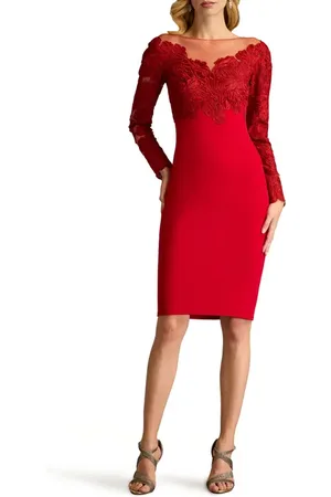 Tadashi Shoji Lace Bodice Long Sleeve Cocktail Sheath Dress in at Nordstrom, Size 2