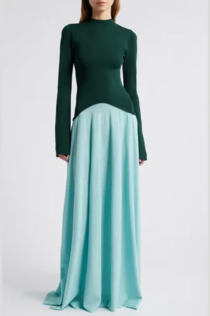 Solid The Soglio Long Sleeve Maxi Dress in Evergreen /Sky at Nordstrom, Size Small