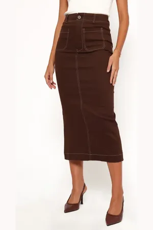 Petal & Pup Nikko Topstitch Detail Stretch Cotton Midi Skirt in at Nordstrom, Size 2