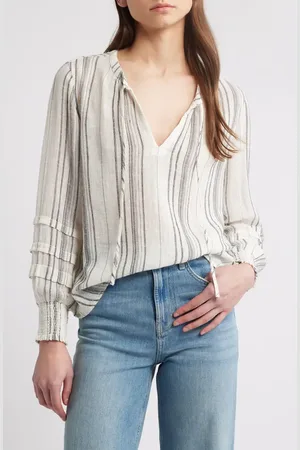Rails Caterina Stripe Linen Blend Peasant Blouse in at Nordstrom, Size Large