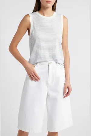 Frame Stripe Organic Linen Muscle T-Shirt in at Nordstrom, Size X-Large