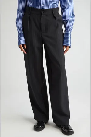 House of Aama Pinstripe High Waist Wool & Cotton Gabardine Trousers in at Nordstrom, Size X-Small