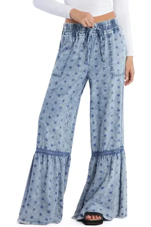 Billy The Kid Drawstring Waist Tiered Denim Pants in at Nordstrom, Size X-Large