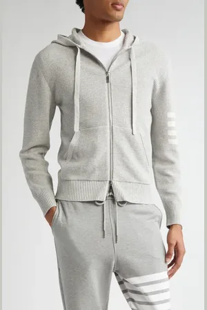 Thom Browne Textured Stitch Linen & Cotton Zip Hoodie in at Nordstrom, Size 1