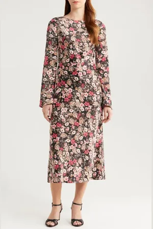 WAYF Gladys Floral Scoop Back Long Sleeve Midi Dress in at Nordstrom, Size X-Small