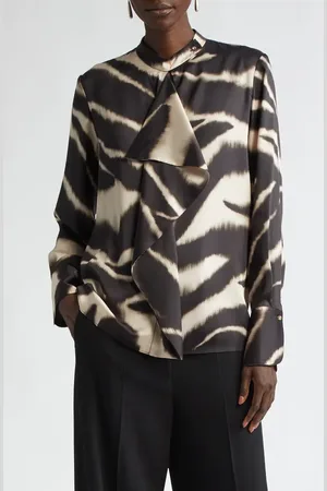 ST. JOHN Zebra Print Ruffle Detail Blouse in at Nordstrom, Size Small