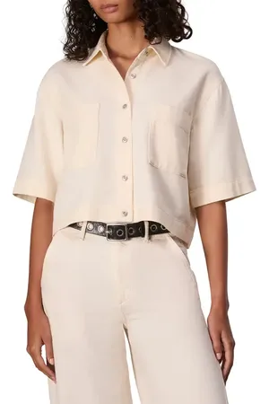 RAG&BONE Ultra Featherweight Lenna Crop Denim Button-Up Shirt in at Nordstrom, Size X-Large