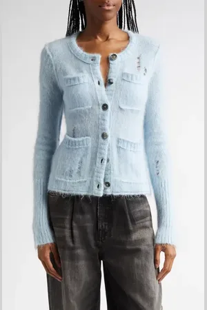 R13 Elongated Shrunken Kid Mohair & Merino Wool Blend Cardigan in at Nordstrom, Size Medium
