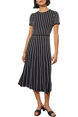 Ming Wang Modern Fit Stripe A-Line Knit Dress in at Nordstrom, Size Large