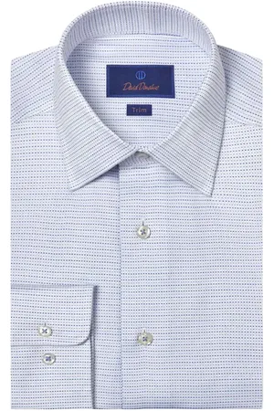 David Donahue Trim Fit Microdot Cotton Dobby Dress Shirt in at Nordstrom, Size 14.5 - 32