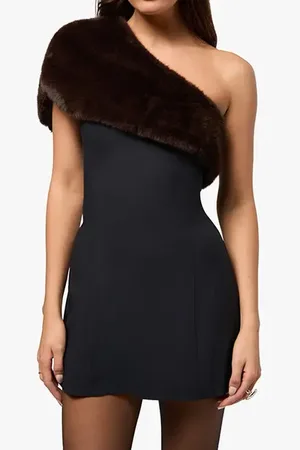WeWoreWhat Faux Fur One Shoulder Mini Dress in at Nordstrom, Size 16
