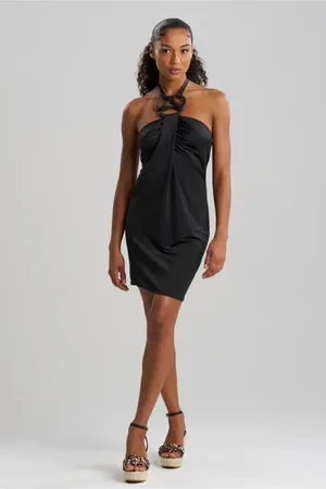Natori Solid Jersey Halter cover-up Dress w/ Hand Carved Wood Rings in at Nordstrom, Size X-Small