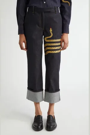 Thom Browne Snake Detail Cuff Hem Jeans in at Nordstrom, Size 2 Us