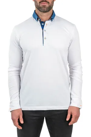 Maceoo Newton Brilliant Long Sleeve Cotton Polo in at Nordstrom, Size 7