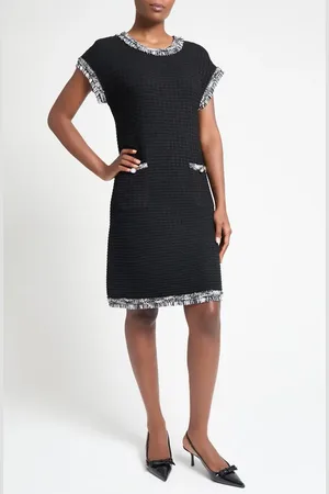 Ming Wang Modern Fit Fringe Trim Tweed Dress in at Nordstrom, Size X-Small