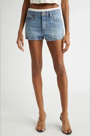 Alexander Wang Pointelle Waistband High Waist Denim Mini Shorts in at Nordstrom, Size 28