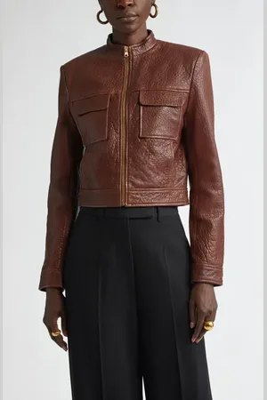 ST. JOHN Crinkled Leather Moto Jacket in at Nordstrom, Size 2