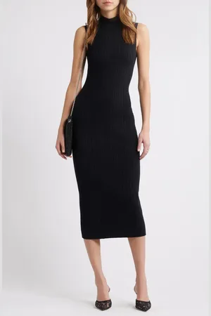 Open Edit Sculpt Mock Neck Rib Midi Dress in at Nordstrom, Size Medium