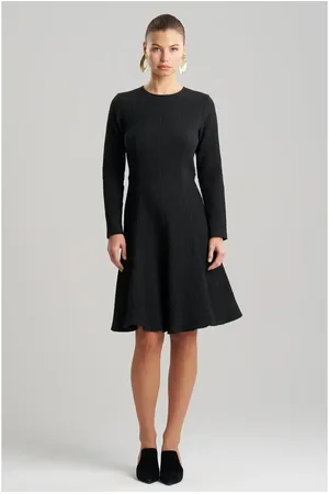 Natori Textured Cotton Jacquard Fluted Hem Long Sleeve Midi Dress in at Nordstrom, Size 16