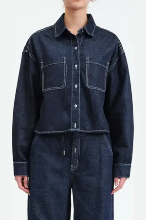 Danny Daze The Editor Crop Denim Button-Up Shirt in at Nordstrom, Size Small