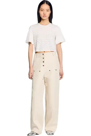 Sandro Beaded cropped T-shirt in at Nordstrom, Size X-Small