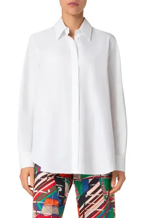 AKRIS Long Sleeve Cotton Poplin Tunic Top in at Nordstrom, Size 6