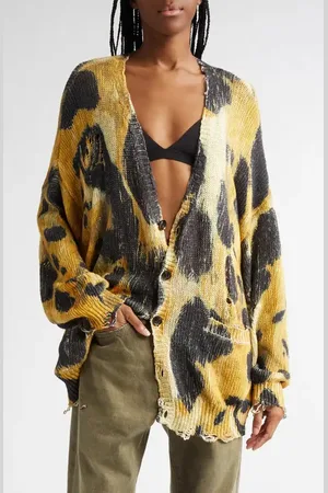 R13 Distressed Oversize Print Cardigan at Nordstrom, Size Medium