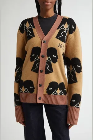 House of Aama Silhouette Intarsia Wool Cardigan in at Nordstrom, Size Small