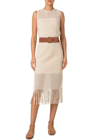 AKRIS Fringe Cotton Blend Crochet Belted Dress in at Nordstrom, Size 8