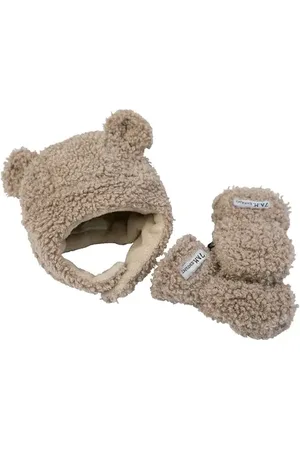7 A.M. ENFANT Teddy Cub Hat & Mittens Set in at Nordstrom, Size 6-12 M