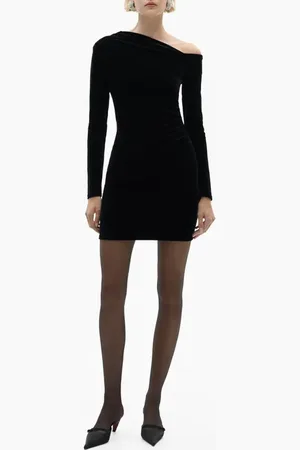 MANGO Asymmetric Long Sleeve Velvet Minidress in at Nordstrom, Size 8