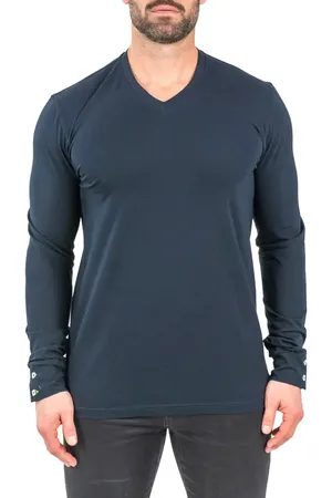 Maceoo Edison Solid Crypt Print Accent V-Neck Cotton Sweater in at Nordstrom, Size 3
