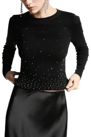 MANGO Rhinestone Detail Crop Sweater in at Nordstrom, Size Small