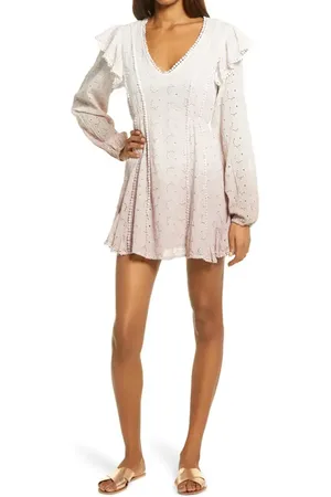 AREA Ombr?? Long Sleeve Eyelet Lace Dress in at Nordstrom, Size Large