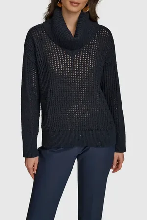 Donna Karan Sequin Open Knit Turtleneck Sweater in at Nordstrom, Size Small