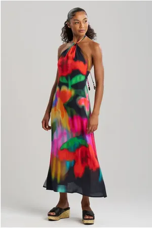 Natori Floral Mirage - Printed Rayon Halter Dress w/ Tassel in at Nordstrom, Size Medium